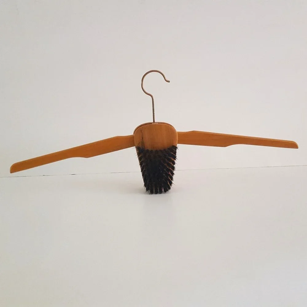 Vintage 2-In-1 Folding Portable Wooden Travel Hanger with Lint Brush